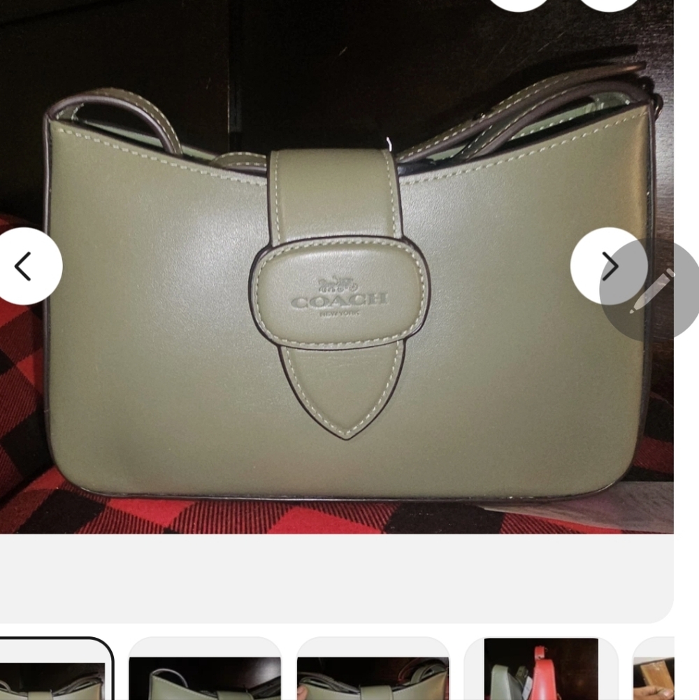 Coach . Elisa Olive Green Leather Shoulder Bag